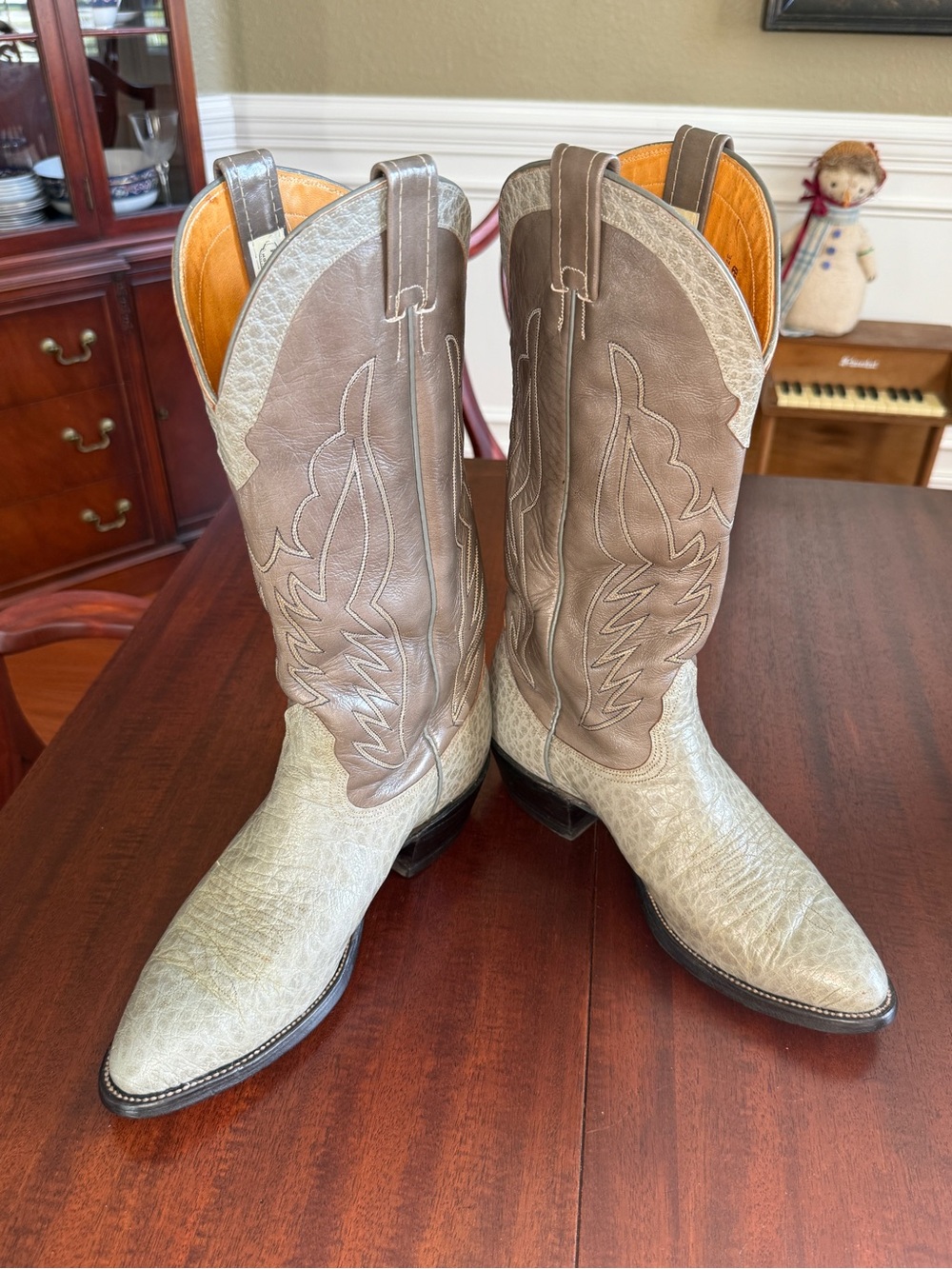 Vintage 80s NOCONA Exotic Antelope Cowboy Boots Gray/Sage Mens Size 8.5 D - USA - Picture 3 of 13